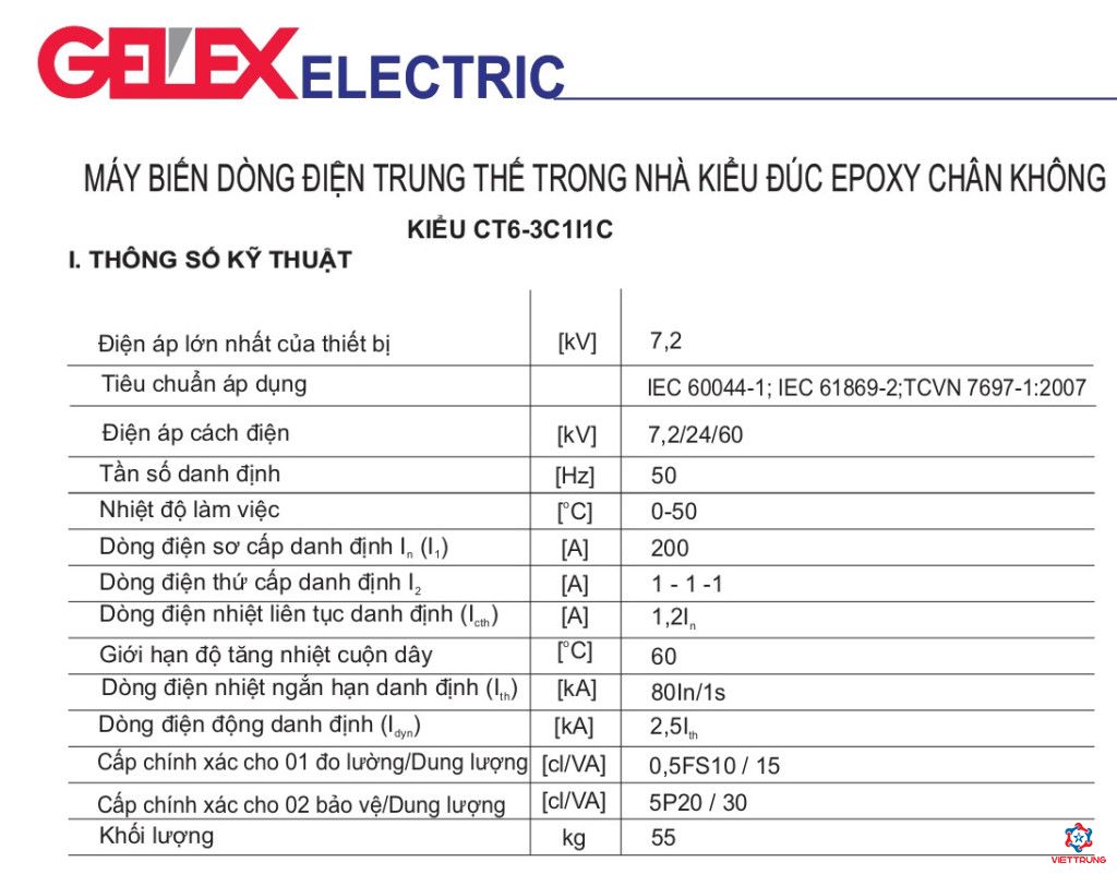 Biến dòng 1 pha 7.2kV đúc chân không trong nhà. Kiểu CT6-3C1I1C