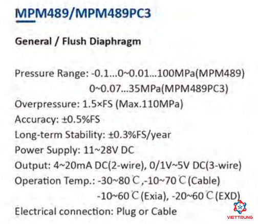 Pressure Transmiter MPM489/MPM489PC3